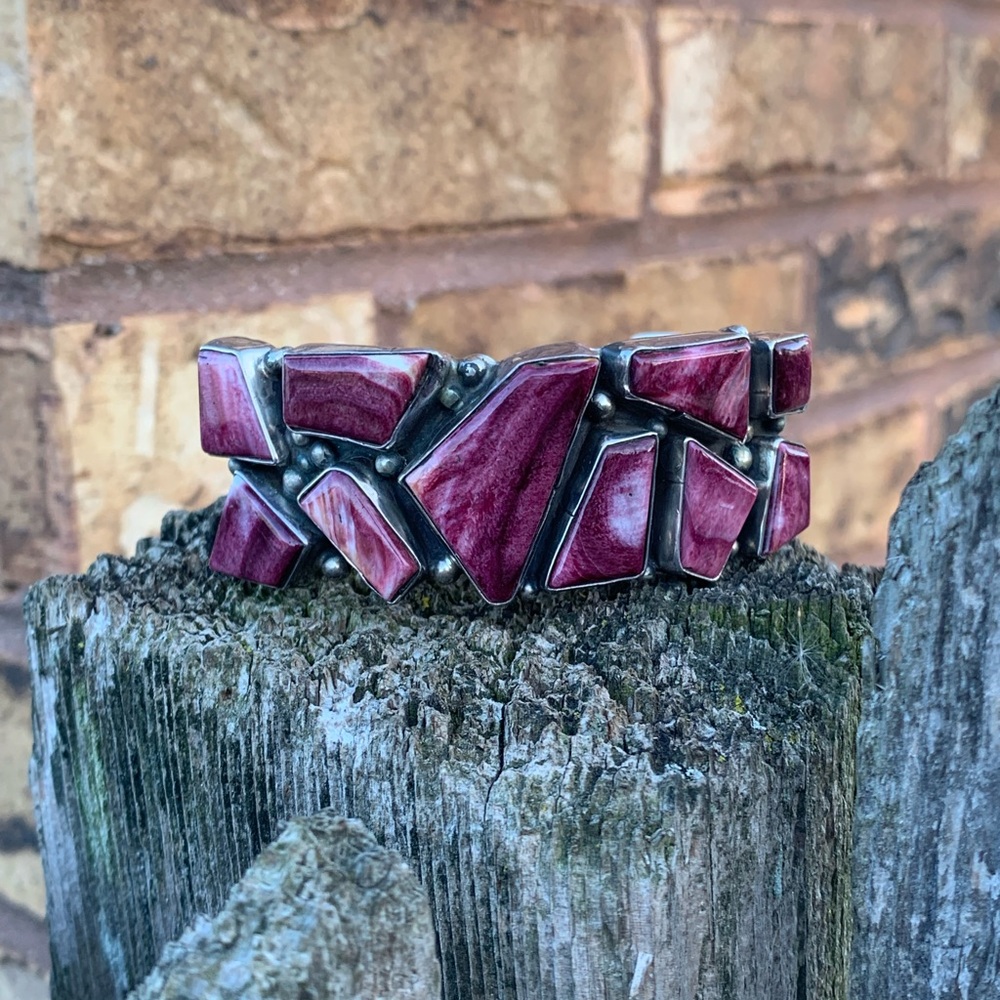 Sterling silver purple spiny oyster bracelet 925 western boho jewelry